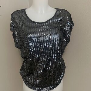 Vivienne Tam Shimmering Black Sequin Top